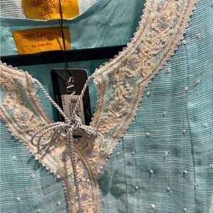 Sana Safinaz Light Blue Embroidered kurti with white n silver embroidery